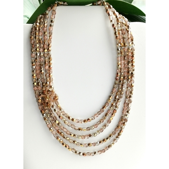 VINTAGE cascade choker necklace rose gold crystal beads - Picture 7 of 8